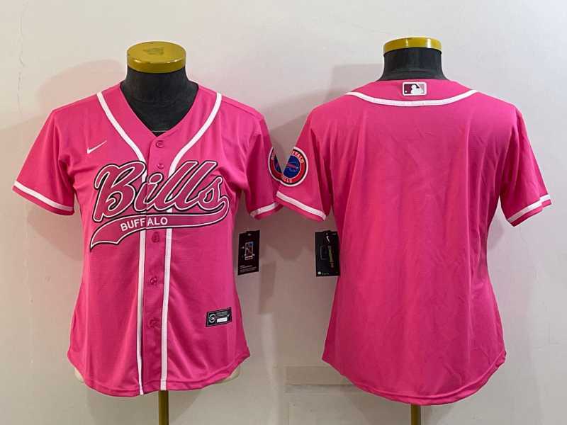 Women%27s Buffalo Bills Blank Pink With Patch Cool Base Stitched Baseball Jersey